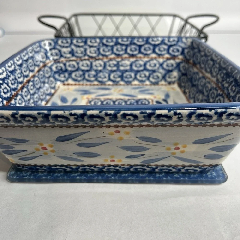 Temptations By Tara Old World Blue Casserole Dish Trivet Cooling‎ Rack Lid 2 Qt